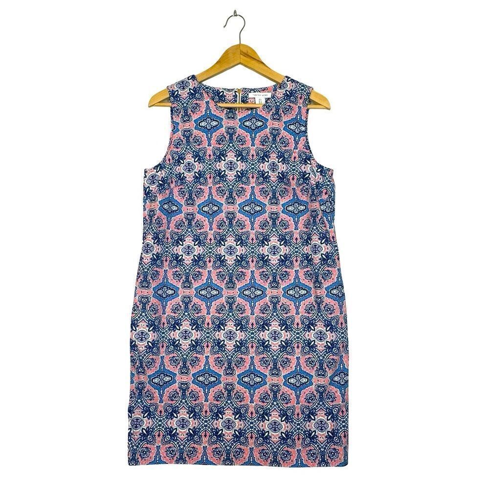 TABITHA WEBB Shift Dress Multicolor Paisley Cotton Blend Sleeveless Pockets Sz 8